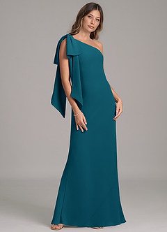Azazie Capri Bridesmaid Dresses Ink Blue A-Line One Shoulder Chiffon Dress image4