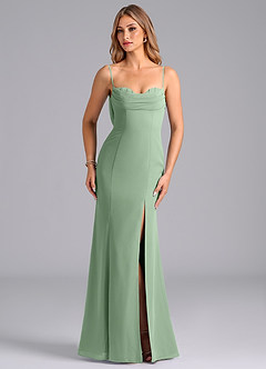 Azazie Wynni Bridesmaid Dresses Matcha Mermaid Corset Chiffon Dress image4
