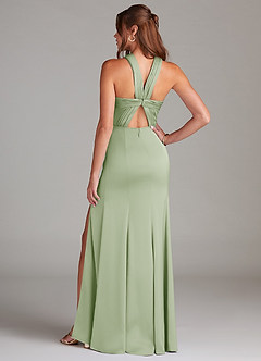 Azazie Rue Bridesmaid Dresses Dusty Sage A-Line Pleated Stretch Satin Dress image7