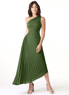 Azazie Kirra Jurken voor bruidsmeisjes Jurk van Chiffon met A-Lijn One-Shoulder Olijf image1