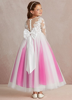 Azazie Elodie Flower Girl Dresses Ivory Fuchsia Ball-Gown Lace Dress image4