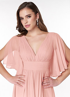 Azazie Temeka Bridesmaid Dresses Rosette A-Line Ruched Chiffon Dress image6