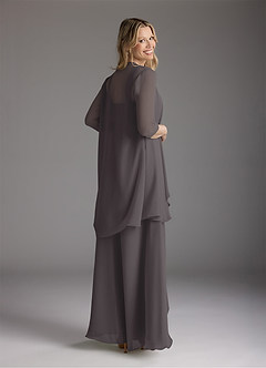Azazie Weisz Mother of the Bride Dresses Steel Grey A-Line Square Neckline Pleated Chiffon Dress image2