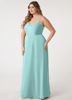 Azazie Daenerys Bridesmaid Dresses Aqua A-Line Cowl Chiffon Dress image10