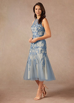 Azazie Herrin Kleider für die Brautmutter Meerjungfrau-Linie Spitze Kleid Taubenblau Champagner image4