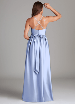 Azazie Llana Maternity Bridesmaid Dresses A-Line Stretch Satin Floor-Length Dress with Pockets image2