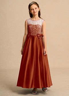 Azazie Candy Girl Jurken voor bloemenmeisjes Baljurk Jurk van Mat Satijn Boog Paprika image6