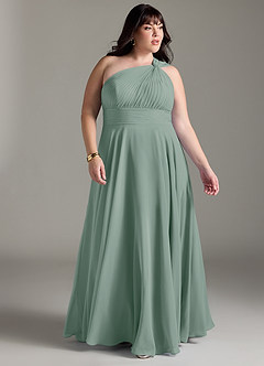 Azazie Charlize Bridesmaid Dresses Silver Sage A-Line One Shoulder Chiffon Dress image9