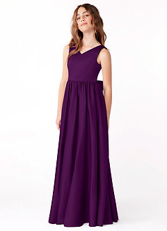 Azazie Hathaway Junior Grape A-Line Bow Matte Satin Dress image4