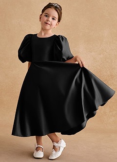 Azazie Sugarplum Flower Girl Klänningar Klänning A-Line i Matt satäng med ärmar image5