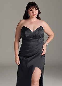 Azazie Yola Bridesmaid Dresses Black Sheath V-Neck Pleated Stretch Satin Convertible Dress image12