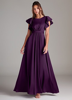 Azazie Daphne Modest Bridesmaid Dresses A-Line Ruched Stretch Satin Floor-Length Dress image1