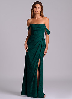 Azazie Johana Brudtärnklänningar Klä av Sjöjungfru i Blommig Utbrändhet Av axeln Tallgrön Konvertibel image1