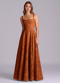 Azazie Shaude Bridesmaid Dresses Burnt Orange A-Line Pleated Floral Burnout Dress image6