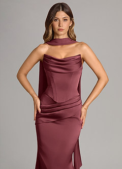 Azazie Sorrel Bridesmaid Dresses Merlot Mermaid Strapless Stretch Satin Convertible Dress image5