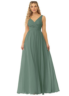 Azazie Kora Bridesmaid Dresses Eucalyptus A-Line Pleated Chiffon Dress image1