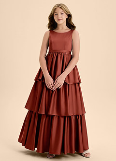 Azazie Meadowyn Junior Abito A-Line in Raso Elasticizzato Fiocco Terracotta image1
