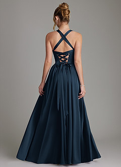 Azazie Francis Vestidos de damas de honor Vestido Azul Marino Oscuro de Satén Elástico de Línea A con Corsé image2