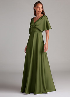 Azazie Pamela Bridesmaid Dresses Olive A-Line Pleated Stretch Satin Dress image4
