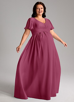 Azazie Verna Maternity Bridesmaid Dresses A-Line V-Neck Ruched Chiffon Floor-Length Dress image9