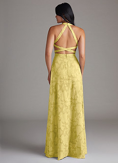 Azazie Clarice Jurken voor bruidsmeisjes Jurk van Bloemen Burn-out met A-Lijn Zijsplit Kanarie image2