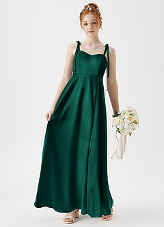 Azazie Rosey Junior Emerald A-Line Sweetheart Neckline Metallic Satin Dress image3
