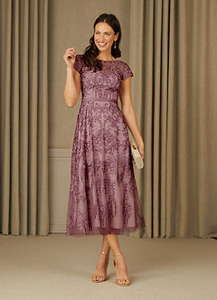 Azazie Sanna Moeder van de bruid jurken A-Lijn Jurk van Tule Scoop kant Vintage Mauve Champagne image1