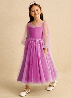 Azazie Trudy vestidos de niña de las flores Vestido de Fucsia de Tul de Princesa con Escote de Corazón image4