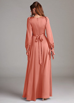 Azazie Leonia Jurken voor bruidsmeisjes Jurk van Stretch Satijn met A-Lijn Lange mouw Zalm Roze image2