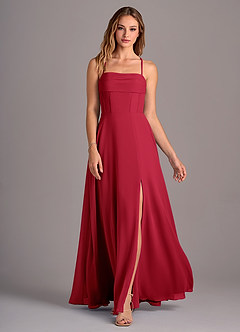 Azazie Carolyn Bridesmaid Dresses Scarlet A-Line Pleated Chiffon Dress image4