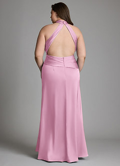 Azazie Gracelynn Bridesmaid Dresses Candy Pink Sheath Pleated Stretch Satin Dress image2