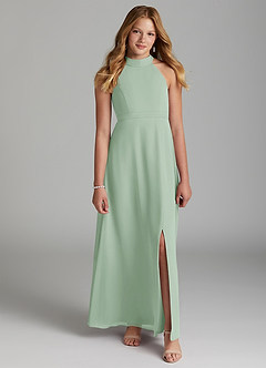 Azazie Clarice Junior Agave A-Line Side Slit Chiffon Dress image4