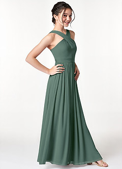 Azazie Jiya Junior Eucalyptus A-Line Pleated Mesh Dress image3