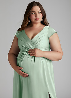 Azazie Allessia Maternity Bridesmaid Dresses A-Line Pleated Stretch Satin Floor-Length Dress image13