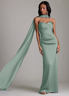 Azazie Sonora Vestidos de damas de honor Vestido de Salvia Plateada de Satén Elástico de Corte Recto con Sin tirantes image8