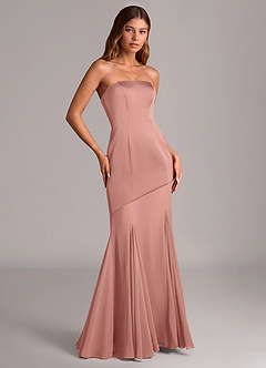 Azazie Uma Brautjungfernkleider Wandelbar Meerjungfrau-Linie Schulterfrei Chiffon Kleid Rosettenrosa image3