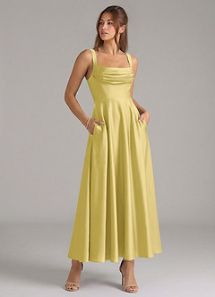 Azazie Shaude Jurken voor bruidsmeisjes Jurk van Stretch Satijn met A-Lijn Geplooid Kanarie image3