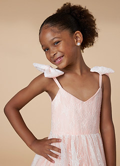 Azazie Tilly Flower Girl Dresses Diamond White Blushing Pink A-Line Lace Dress image4