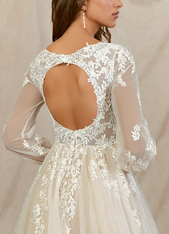 Azazie Anadia Wedding Dresses Diamond White Nude A-Line V-Neck Tulle Dress image4
