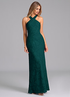 Azazie Doretta Bridesmaid Dresses Pine Mermaid Pleated Floral Burnout Dress image3