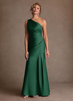 Azazie Haifa Mother of the Bride Dresses Dark Green Mermaid One Shoulder Stretch Satin Dress image1