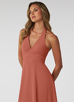 Azazie Tessie Bridesmaid Dresses Clay A-Line V-Neck Pleated Chiffon Dress image5
