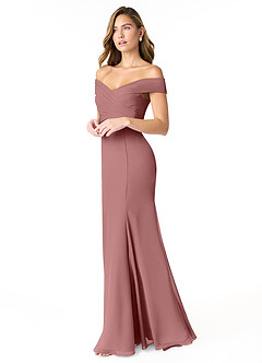 Azazie Lecia Bridesmaid Dresses Desert Rose Empire Off-The-Shoulder Pleated Chiffon Convertible Dress image3