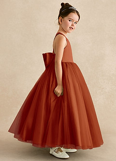 Azazie Peanut Flower Girl Dresses Paprika A-Line Strap Tulle Dress image3