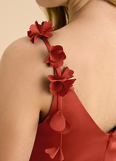 Azazie Gumdrop Junior Rust Empire Pleated Stretch Satin Dress image8