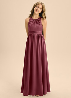 Azazie Jaylah Junior A-Linie Plissee Stretch-Satin Kleid Wüstenrose image5
