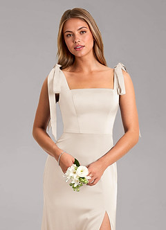 Azazie Frostine Bridesmaid Dresses White Alabaster A-Line Bow Stretch Satin Dress image10