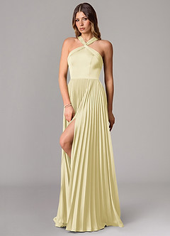 Azazie Afra Abiti da Damigella Abito A-Line in Raso Elasticizzato Plissettato Sorbetto Al Limone image4