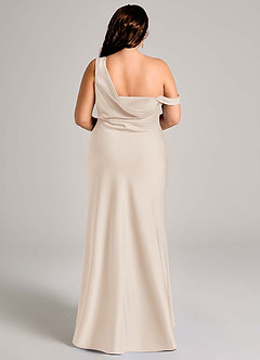 Azazie Madelyn Vestidos de damas de honor Vestido de Alabastro Blanco de Satén Elástico de Corte Sirena Convertible con Hombro unilateral image11