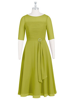 Azazie Naomi Abiti per la Madre della Sposa Abito A-Line in Chiffon Plissettato con Scollo a Barca Citronella image7
